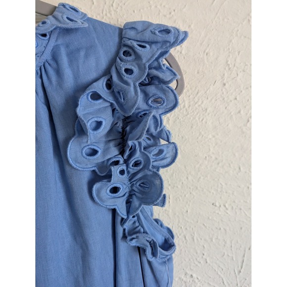 Sea NY Waverly dress size M blue linen blend ruffle sleeve tiered mini $425‎ - Picture 6 of 8